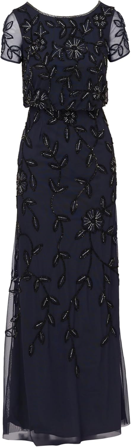 Adrianna Papell Women's Blouson Beaded Long Dress | Formal Beaded Dress with Bloused Bodice & Floral Embellishments - Image 4