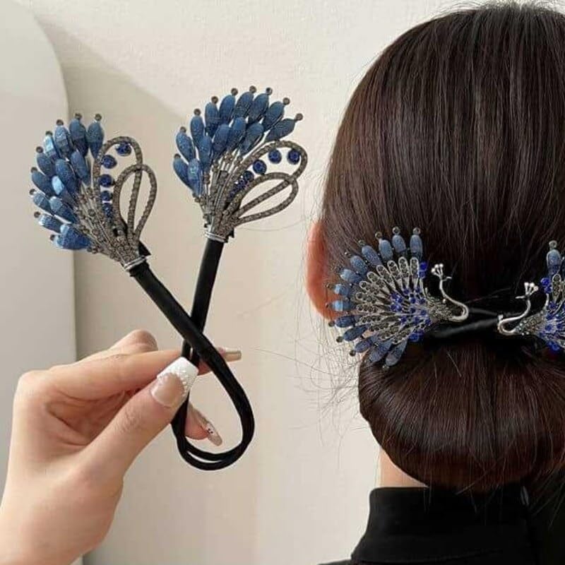 HONEY ACCESSORIES-1PCS Rhinestone Flower Hair Clip Hair Bun Maker Elegant Lazy Hair Curler Rhinestone Bun Twists Non-fall French Feather Hair Clips Bun Hair Accessories for Women Girl (New Rhinestone)-image-1