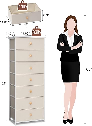 Miniatura 3 de Crestlive Products Cajonera alta, torre de almacenamiento de 7 cajones de tela, cómodas - Unidad organizadora vertical para dormitorio, pasillo,