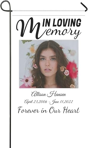 LATHIFA Banderas conmemorativas personalizadas, banderas de jardín personalizadas en memoria amorosa con nombre, fecha, foto para patio al aire