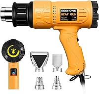 SEEKONE 1800W Heat Gun Kit: Variable 122°F-1202°F Temp Control, Fast 1.5s Heat-Up, Overheat Protection & 4 Nozzles for Crafts, PVC Shrinking, Paint Stripping