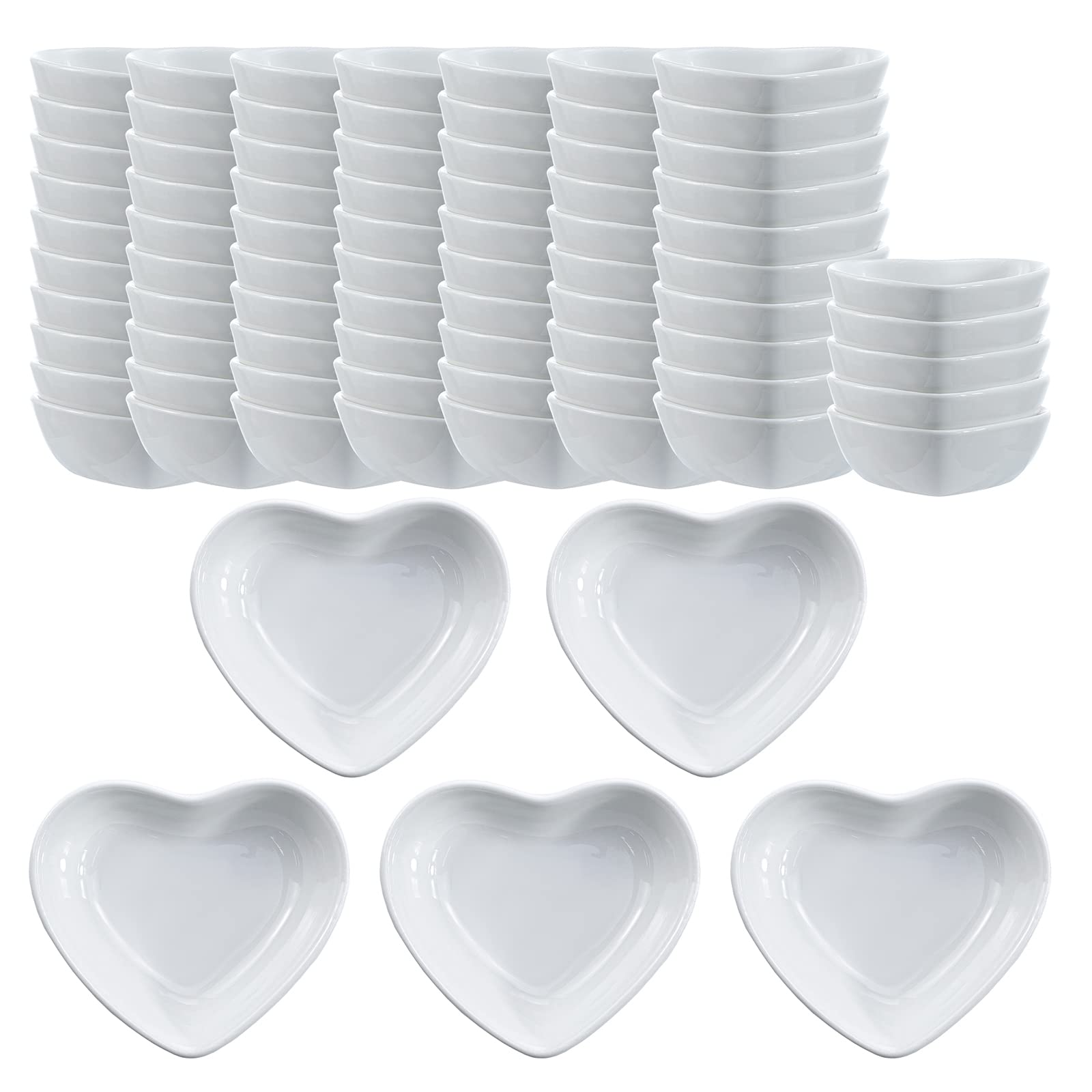 SOCOSY Piatti multiuso a forma di cuore, in ceramica, per condimento, per sushi, per antipasti, piatti, piattini, ciotole, set di 80