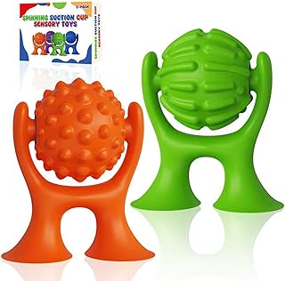 Sensory Suction Cup Spinner Toys, Textured Suction Cup Toys for Autism, Quiet High Chair Toy for Calming, Sensory Spinner Toy for Classroom Bath, 2 Pack Calm Down Corner Supplies for Boys Teens