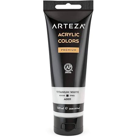 ARTEZA Acrylic Paint, Titanium White Color, (120 ml Pouch, Tube), Rich Pigment, Non Fading, Non Toxic, Single Color Paint for Artists & Hobby Painters
