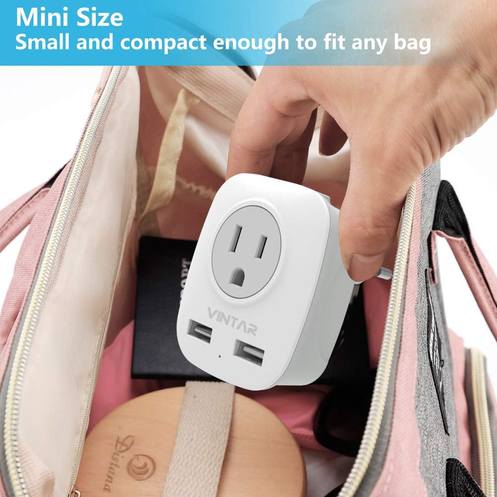 [2-Pack] Italy Travel Power Adapter, VINTAR 3 Prong Grounded Plug with 2 USB and 2 American Outlets, 4 in 1 Outlet Adaptor, Italy Travel Plug Adapter for USA to Italy Uruguay Chile (Type L)