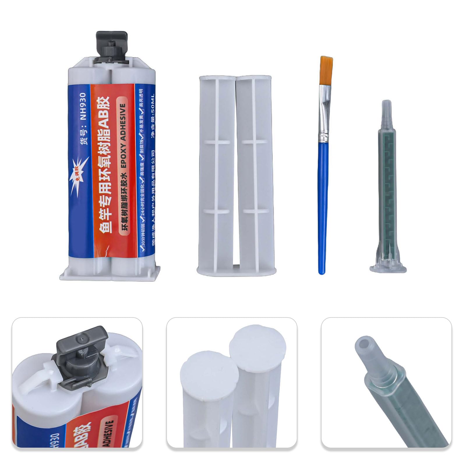Kit di riparazione per canne da pesca, 50 ml, resina epossidica, perfetto per pali secondari in mare e strada (trasparente)