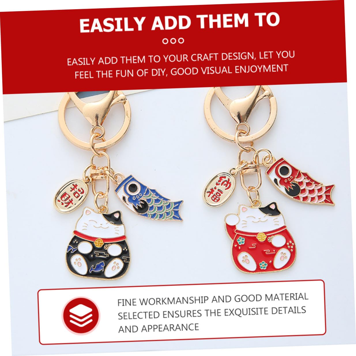 KOMBIUDA Llavero Japonés de Gato Fortuna Rojo de Aleación de Zinc, Diseño Multiusos Decorativo, Paquete de 2 Piezas Adecuado para Decoración de Mochilas y Obsequio de Año