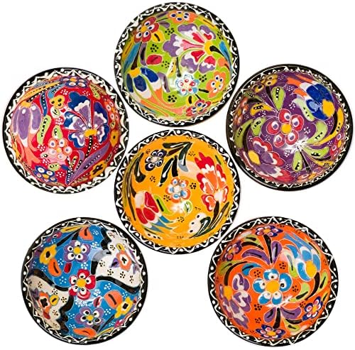 BCS Ceramic Pinch Bowls Set of 6, Small Bowls for Dipping - Cooking Prep & Charcuterie Board Bowls, Soy Sauce Dish, Multicolor, Handmade Decorative Serving Dishes (3.2'' - 3 oz)