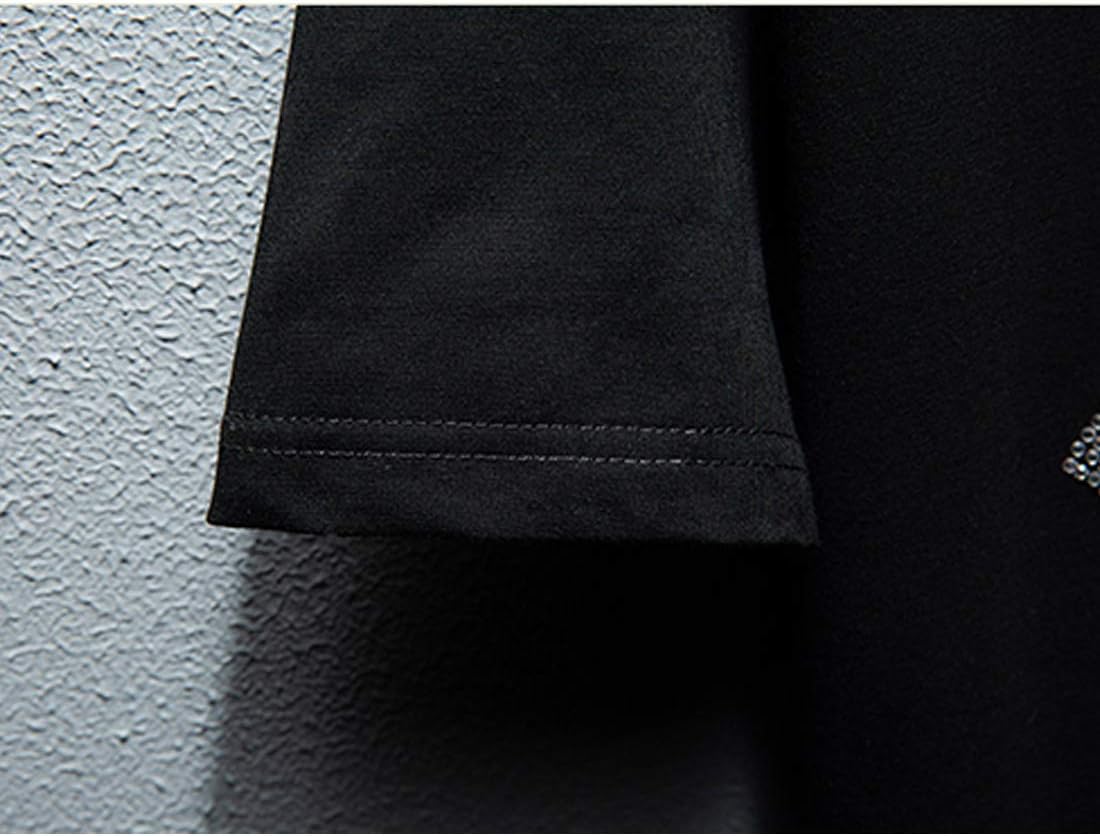 HZCX FASHION Mens Rhinestone Skull Graphic Shirt Round Collar Short Sleeve Tees - Image 5