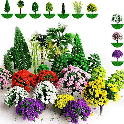 hatisan 37pcs Mixed Model Trees 1.45-5.5 inch (3.7-14 cm), Ho Scale Trees Diorama Supplies, Model Train Scenery, Fake Trees for Projects, DIY Scenery Landscape Woodland Scenery - Multiple Type