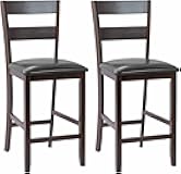 Goplus Nightcore Bar Stools Set of 2, 25 Inch Upholstered Pu Counter Height Barstools, Rubber Wood Barstools with High Backs, Ideal for Kitchen, Cafe Store, Dining Room