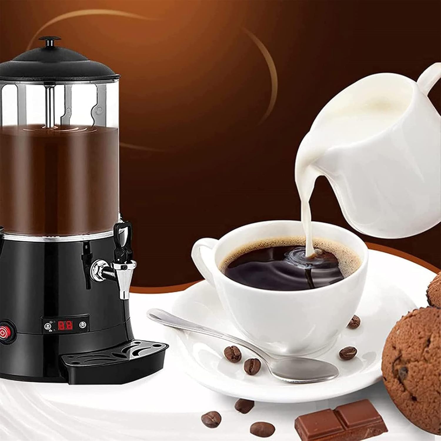 Distributeur de chocolat chaud avec écran LED et robinet, réglable de 30 à 90 °C, pour chauffer le lait, le thé, le café, le jus à la maison ou dans le commerce