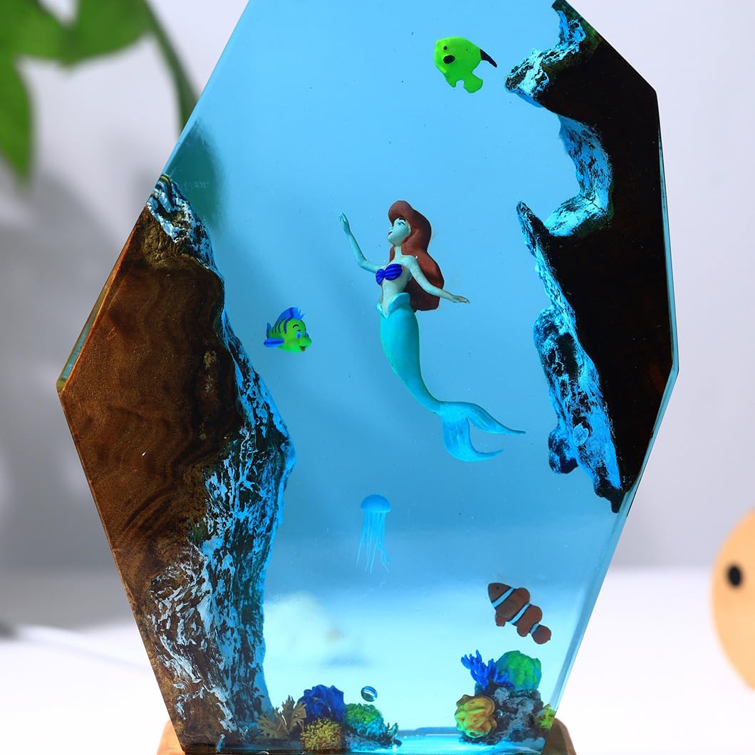 Lámpara decorativa de resina hecha a mano para el hogar - Lámpara de resina 3D con temática marina, pintura en perspectiva con temática marina, lámpara regulable (Modelo D, 4.3 * 4.7in)