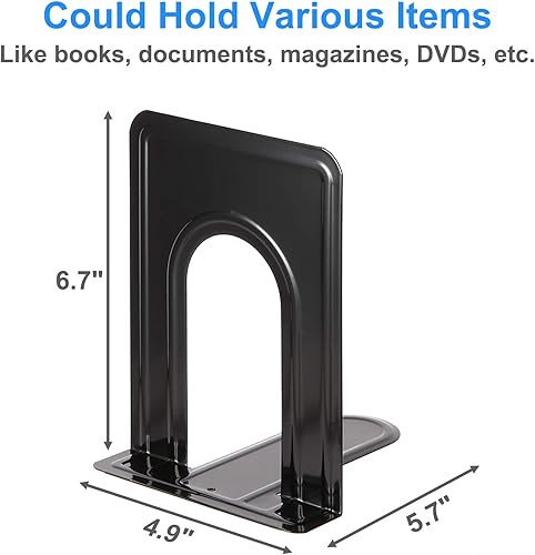 Miniatura 2 de Sujetalibros resistentes para estantes, base antideslizante, negro, ideal para biblioteca, oficina, hogar, escuela, 4 pares