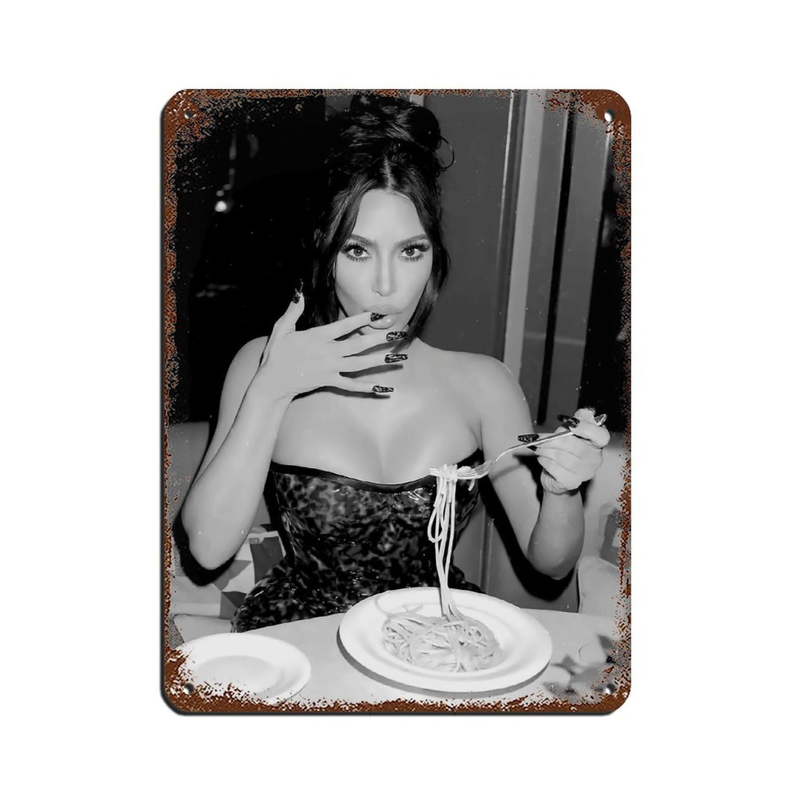 Woman Eating Pasta, Spaghetti Poster Tin Sign Vintage Metal Pub Club Cafe Bar Home Wall Art Decoration Poster Retro 12x16inch(30x40cm)