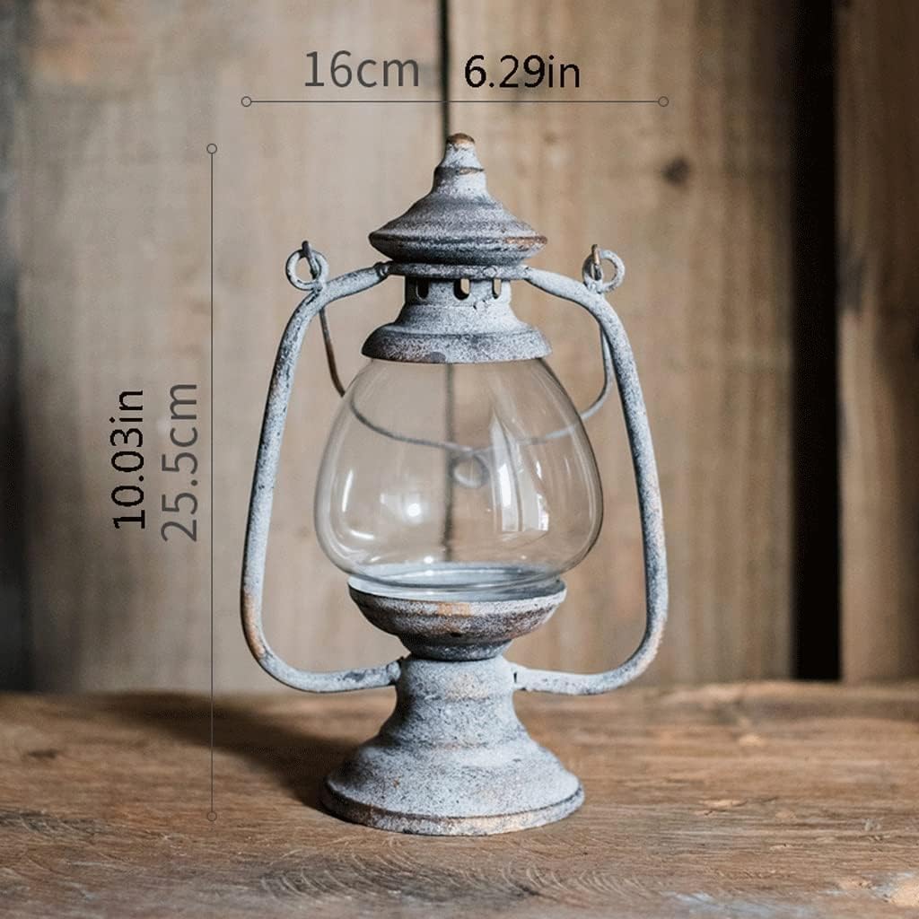 Retro Wrought Iron Candle Holder Wind Oil Lamp with Portable Handle Rustic Candelabra Outdoor Candle Stand with Stable Base