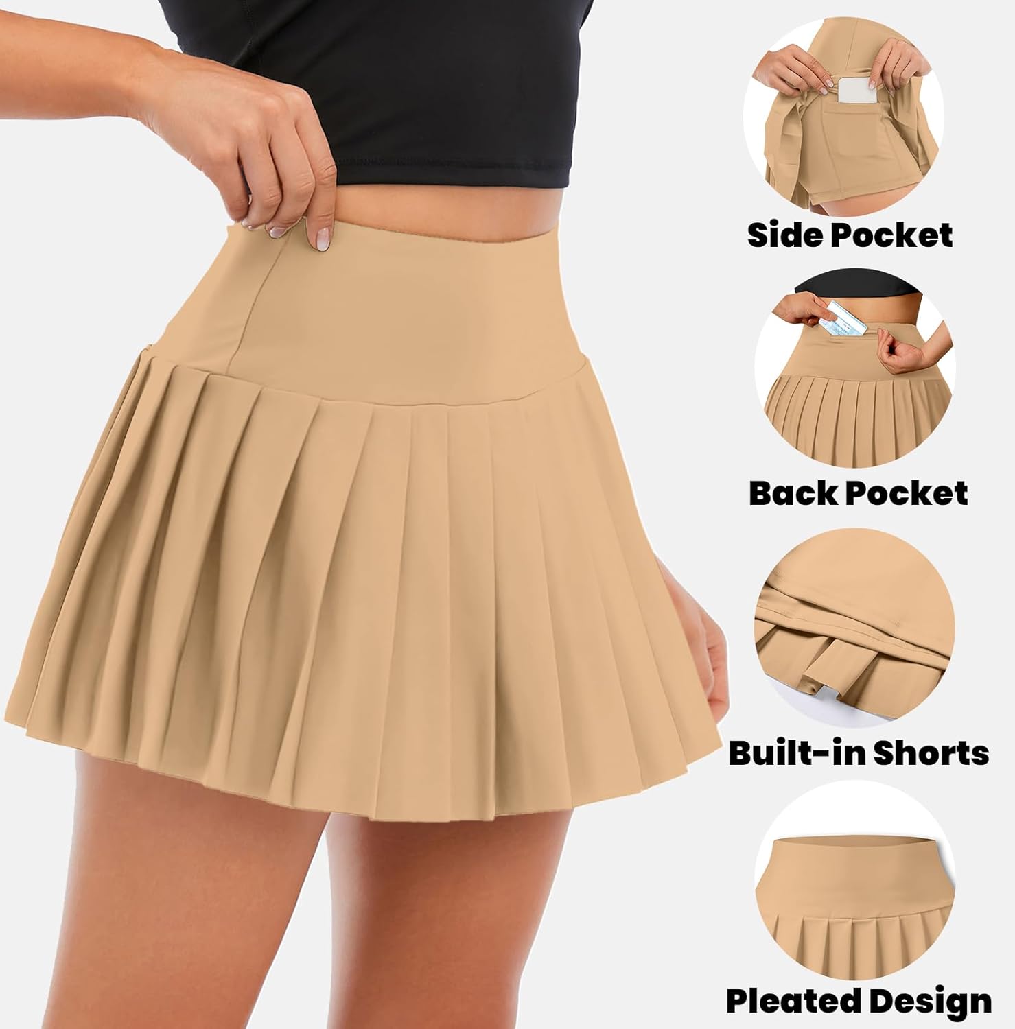 SANGTREE Women Tennis Skirt Pleated Athletic Skorts with Pockets Girls High Waisted Workout Pickleball Shorts - Image 3