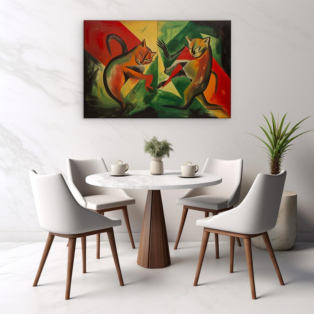 Canvas for Living Room. Dancing Felines in a Kaleidoscope of Colors, 27 x 18 inch Canvas Wall Art - Ready to Hang