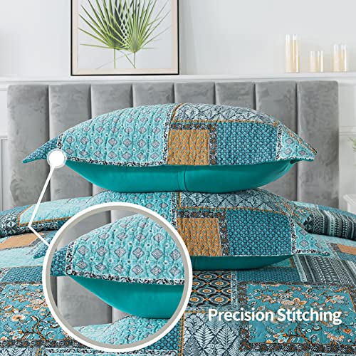 Vaputar Bedding Sets Collections - Cotton Quilt Sets King Size Bedspreads, King Size Boho Quilts Bohemian Floral Bedding Set For Farmhouse Bedroom(Teal/Green Chic) #TOP4