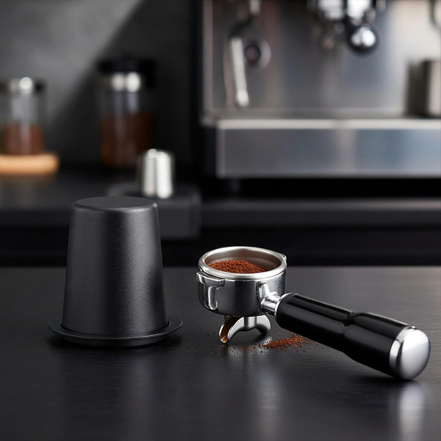 58mm Coffee Dosing Cup Stainless Steel Coffee Bean Dosing Cup Coffees Grinder Powder Cups Feeder Part Coffees Machine Accessories(Black)