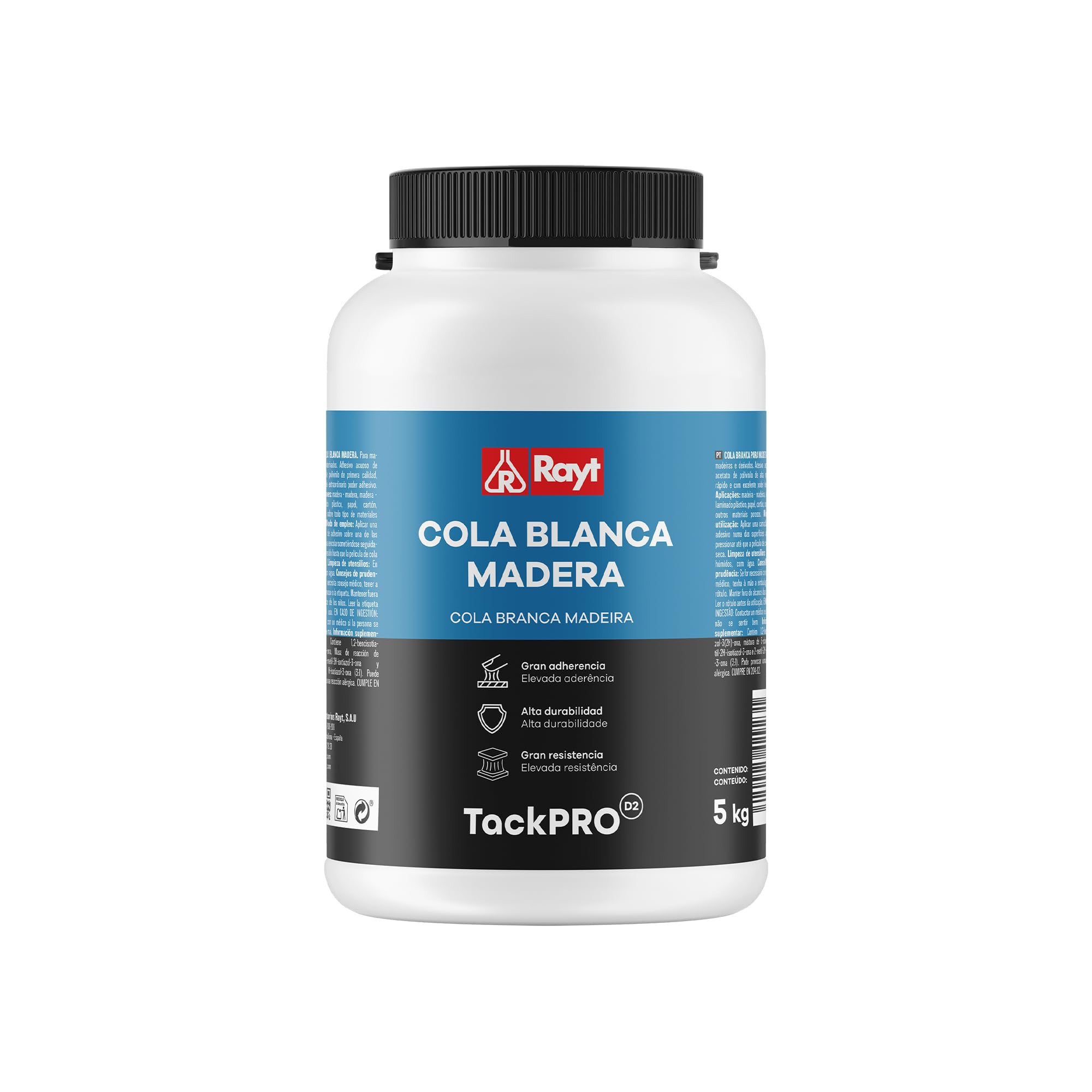 Rayt 429-23 Cola Blanca Tack Pro múltiples usos: Madera, Papel, cartón, cerámica y Todo Tipo de Materiales porosos, 5kg