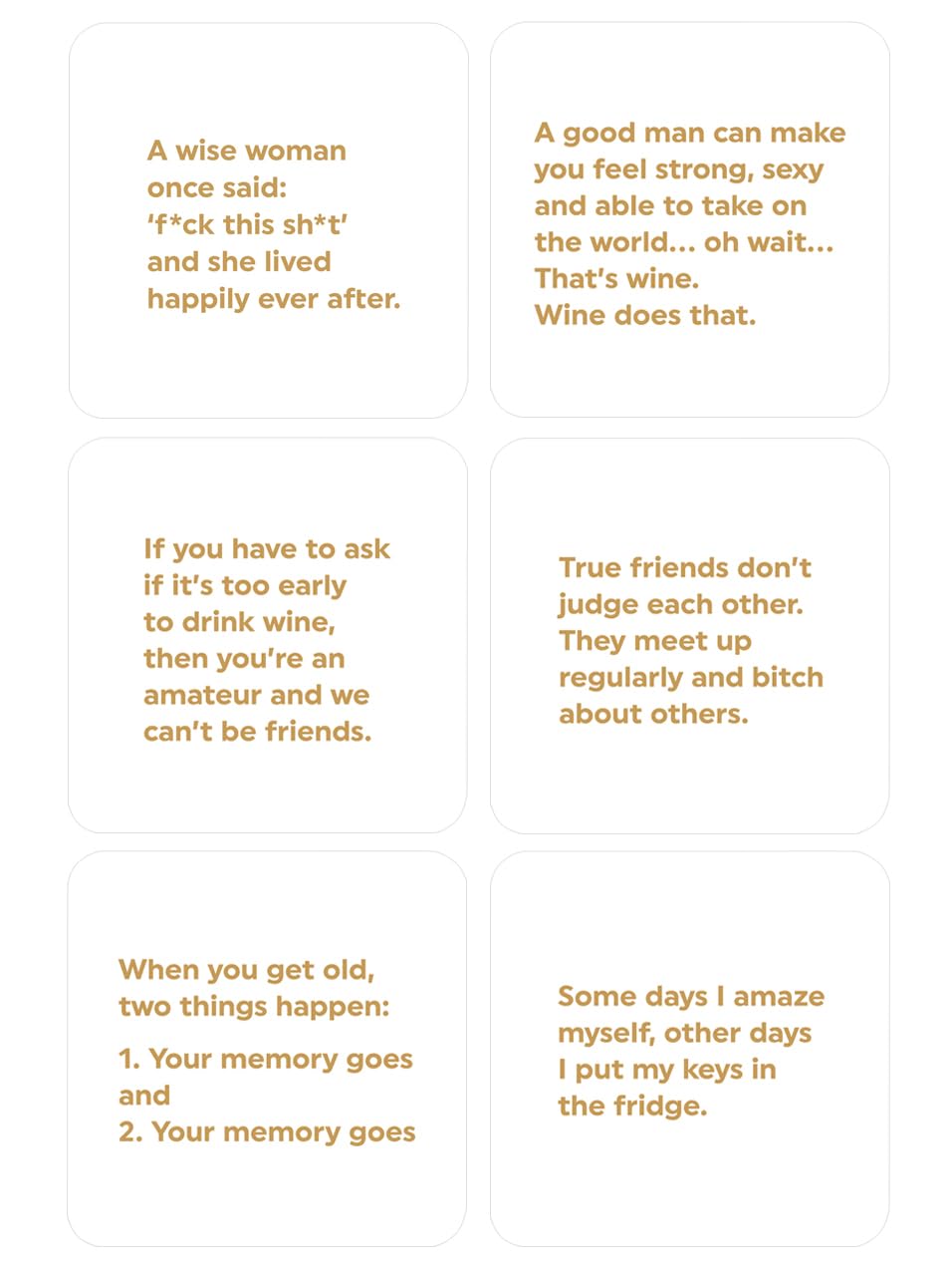 Funny Humorous Multipack of 6 Quotish Quality Cork Backed Melamine Coasters