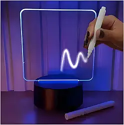 Luminária Lousa Mágica LED 7 Cores 3D Efeito de Luzes Vibrantes Para Decoração Coloridas Para Escrever 14x18cm - Base Preto