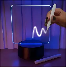 Luminária Lousa Mágica LED 7 Cores 3D Efeito de Luzes Vibrantes Para Decoração Coloridas Para Escrever 14x18cm - Base Preto