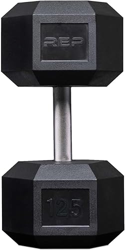 Miniatura 32 de Rep Mancuernas hexagonales de goma Fitness – individuales (55 libras +) y pares (5 libras - 50 libras) – Bajo olor, mango totalmente moleteado