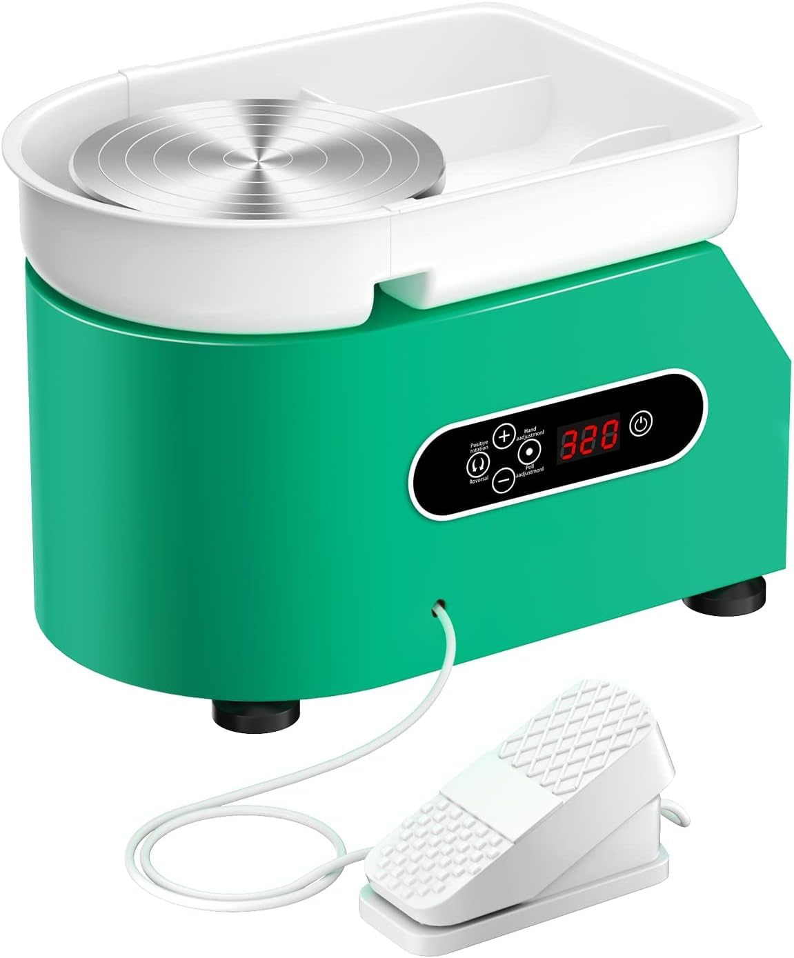 Torno Alfarero, Táctil y Pedal de Control, 25CM Plato Giratorio Lavabo Extraíble, 350W, 0-320 RPM Torno de Alfarero de Cerámica Kit Ceramica para Niños y Adultos Potter