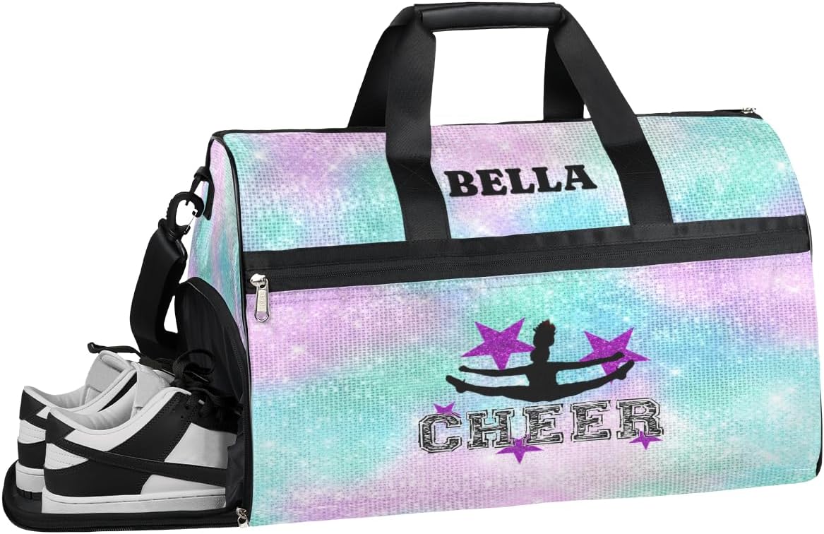 Personalized Cheerleader Gym Bag, Glitter, Waterproof, 19.7" x 9.9" x 13", Sports and Travel Duffel Bag