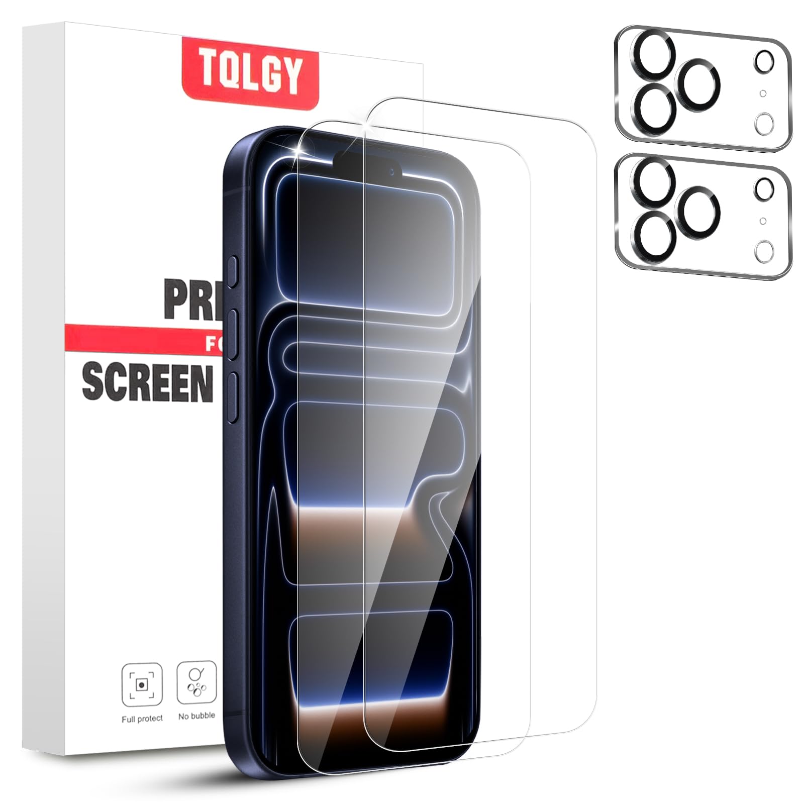 TQLGY 2 Pack Screen Protector for iPhone 17 Pro 6.3-Inch with 2 Pack Camera Lens Protector, 9H Hardness Tempered Glass Film, HD Clear, Anti-Scratch, Case Friendly