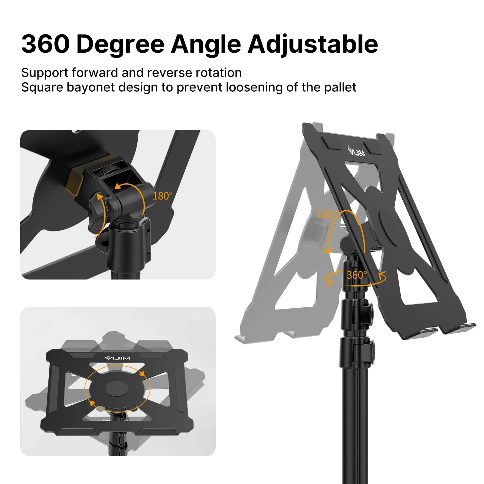 ULANZI Support de vidéoprojecteur réglable en hauteur de 60 à 150 cm en aluminium avec plaque pliante de 3 kg, 360 ° et 180 ° Pupitre portable réglable