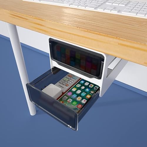 Cajón adhesivo de 2 capas debajo del escritorio, cajón oculto debajo del escritorio, cajón adicional debajo del escritorio para almacenamiento de