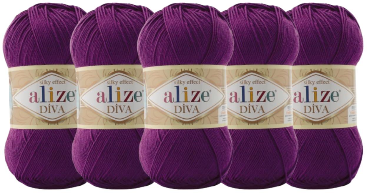 Alize Diva Silk Effect 100% Microfiber Acrylic Yarn 1 Ball skeins 100gr 383yds (326 - Purple)