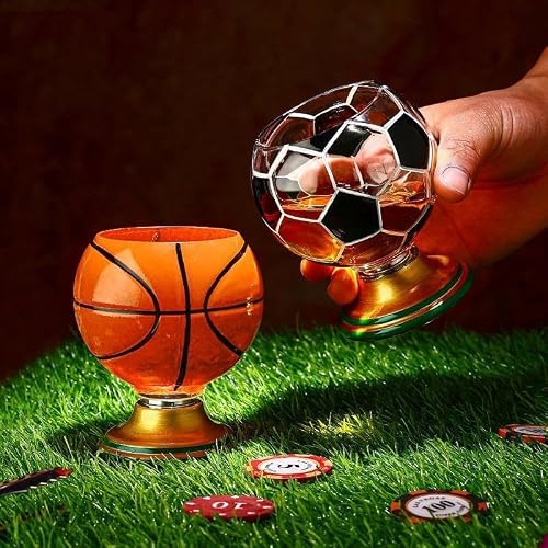 Web Launcher String Shooters Soccer Ball Shaped Rotating Whiskey Glass, 10 oz, Crystal Glass with Gold Base, 360° Spinning Tumbler for Beer, Cocktails (Soccer) — view 5