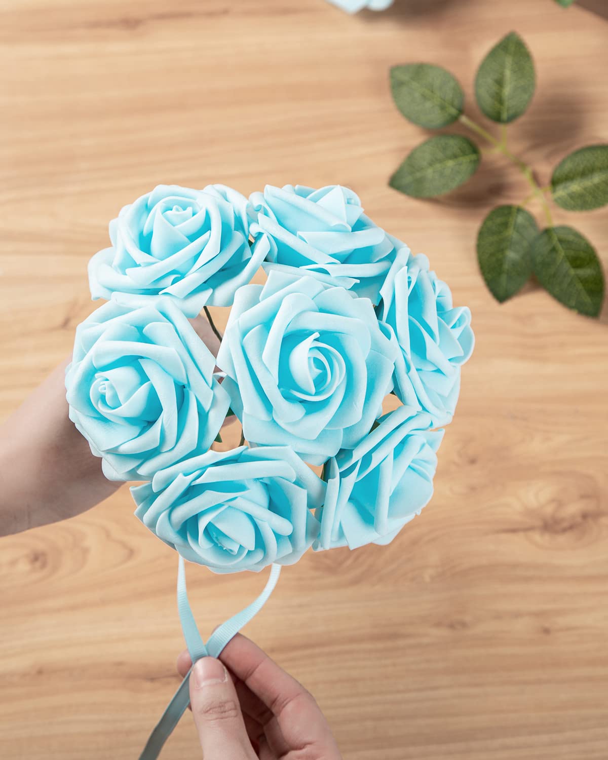 DuHouse 25Pcs Artificial Roses Flowers Fake Rose with Stems Real Touch Foam Flower Head for DIY Wedding Bridal Bouquet Baby Shower Centerpiece Floral Arrangement Party Home Decor(Sky Blue) - Image 2