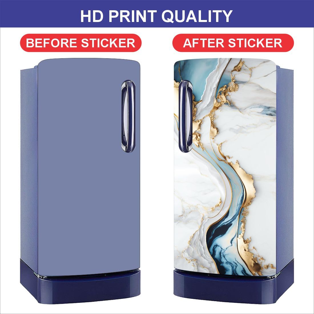 3D Floral Single Door Fridge Sticker | Waterproof Self-Adhesive Vinyl Refrigerator | Single Door Fridge Sticker | Peel & Stick Fridge Cover (24 x 48 Inch) (Marble Texture) 3