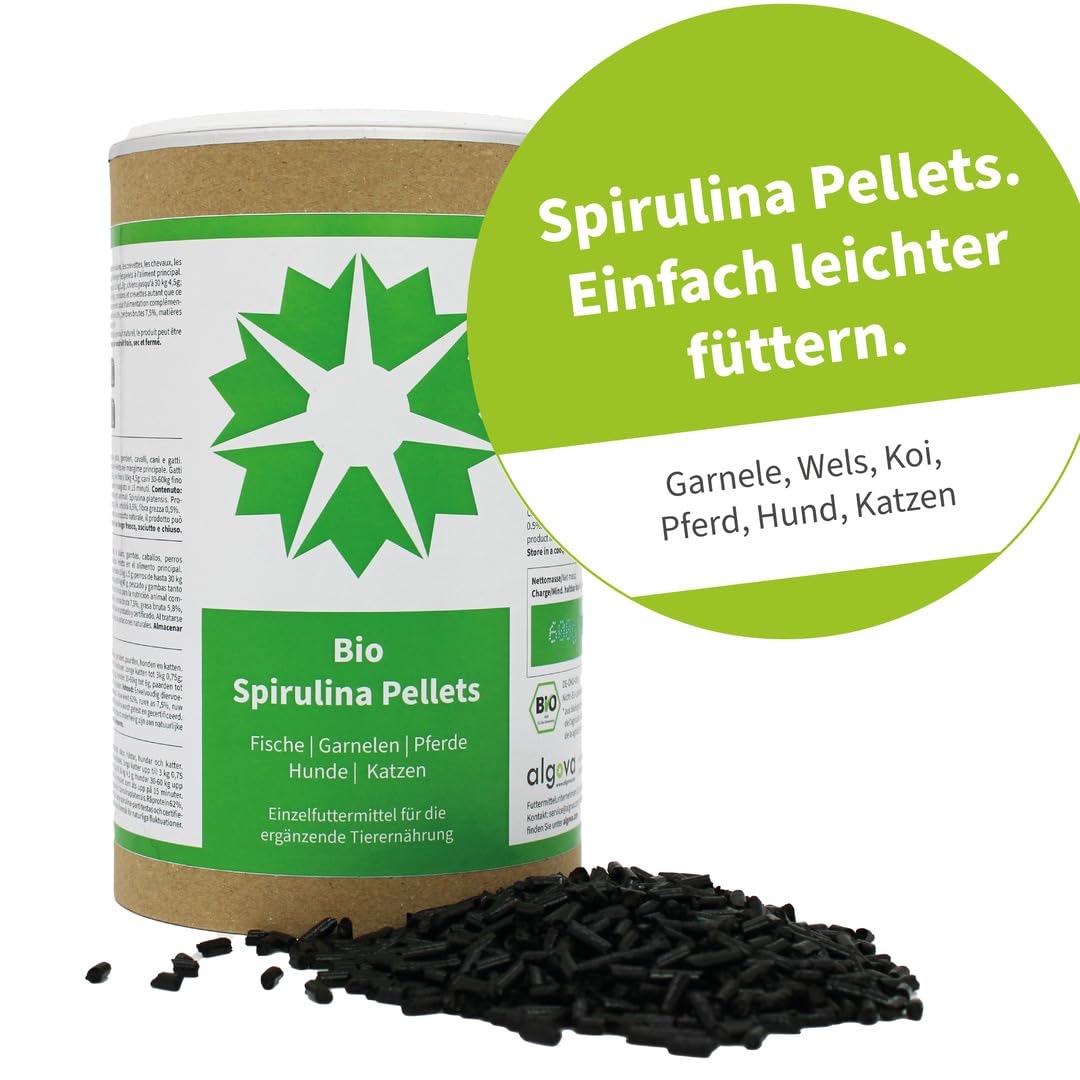 Spirulina Pellet naturalna karma dla ryb ozdobnych, woda morska i słodka, krewetki, sumy, koi, konie, psy, koty, wysoka zawartość karotenoidów, witaminy i minerały Barf (4 mm, 1,2 kg)