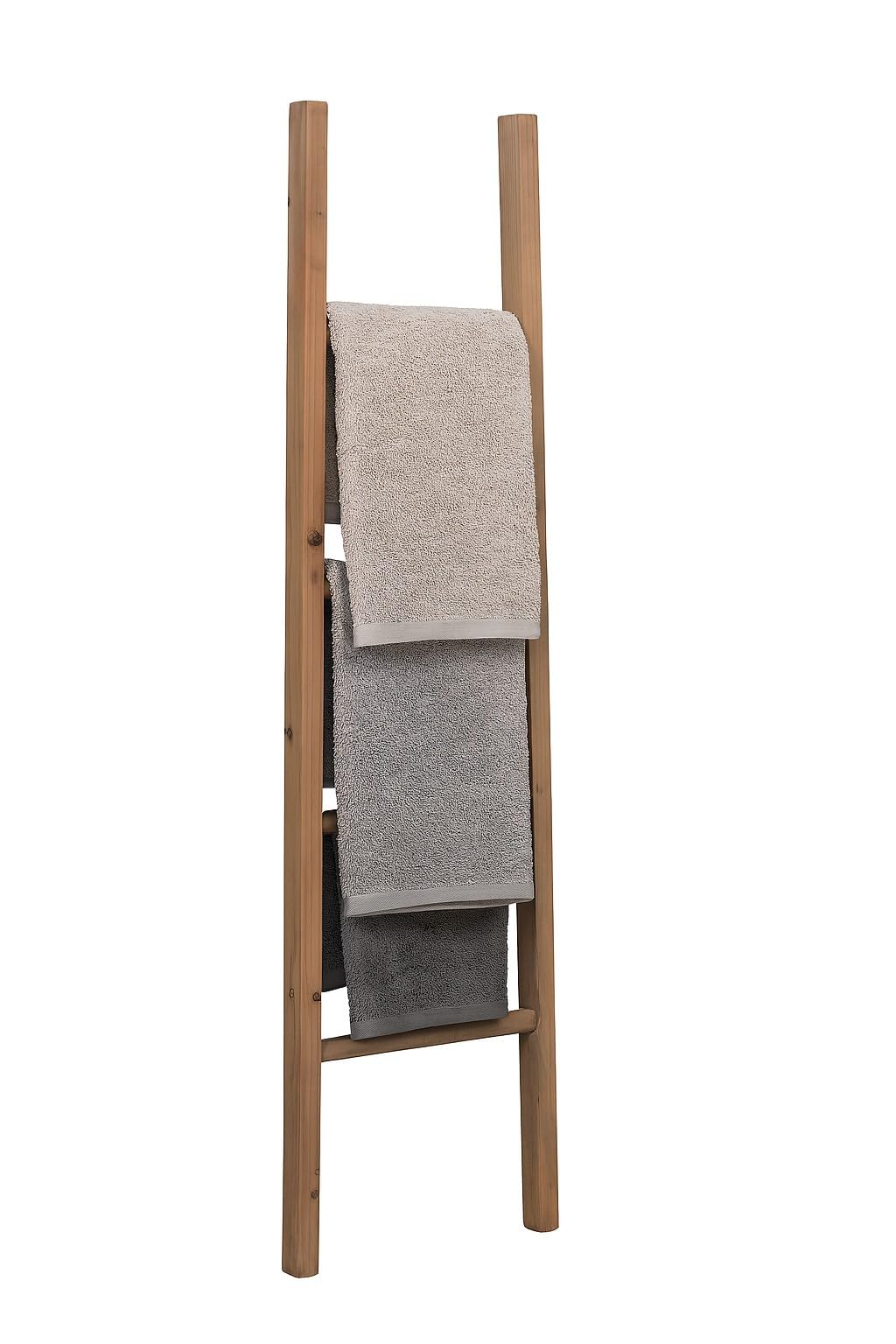 Biscottini Échelle de salle de bain 130 x 35 x 4 cm – Échelle décorative en bois – Porte-serviettes en bois – Porte-serviettes mural en métal et bambou