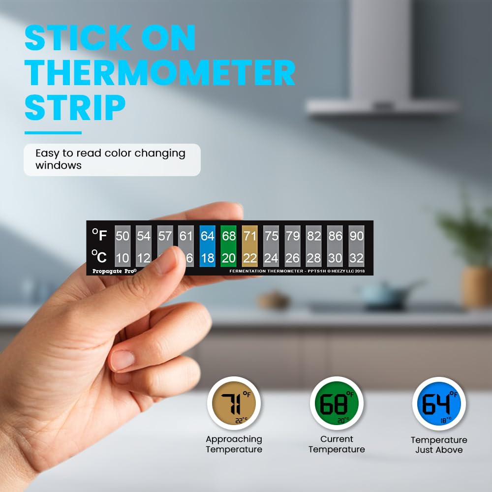 Horizontal Stick On Thermometer Strip, Digital Temperature Display for Fermenting, Brewing, Wine, Beer, Kombucha or Aquariums. 50-90F (10-32C) Adhesive Sticker 5 or 10 Pack (5)