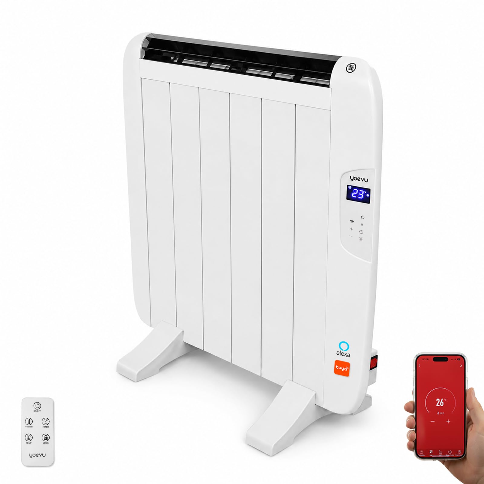 YOEVU Emisor Térmico Inteligente 900W de Aluminio | Control por Alexa y App Móvil, Eficiencia Energética y Calor Uniforme, Ideal para Dormitorios o Estudios, Blanco