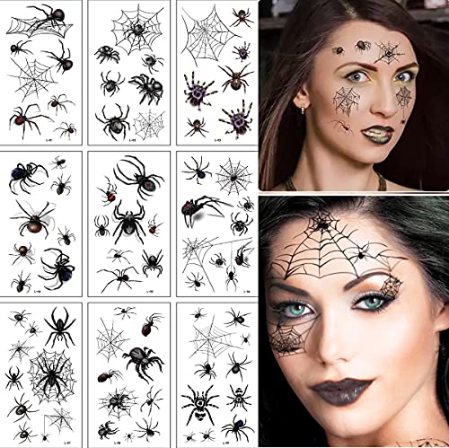 10 Sheet Halloween Tattoo Stickers Halloween Temporary Tattoos Spider Tattoos Spider Web Spider Net Tattoos for Women Men Kids Boys Halloween Cosplay Accessories