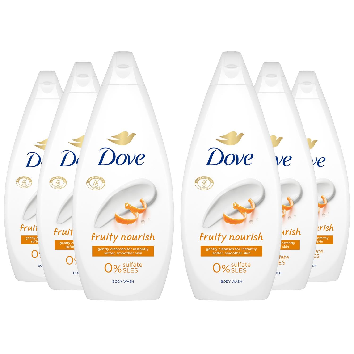 DoveBody Wash 0% Sulfate SLES for Women Made with Naturally Derived Cleansers and Plant Based Moisturiseres Gently Cleanses for Softer and Smoother Skin, 720ml (Buy 6, Fruity Nourish)