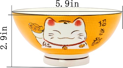 Miniatura 9 de Cuencos de cereales aptos para microondas, cuencos de cerámica grandes para fideos, cuencos de cocina, cuencos de la suerte para gatos, Maneki Neko,