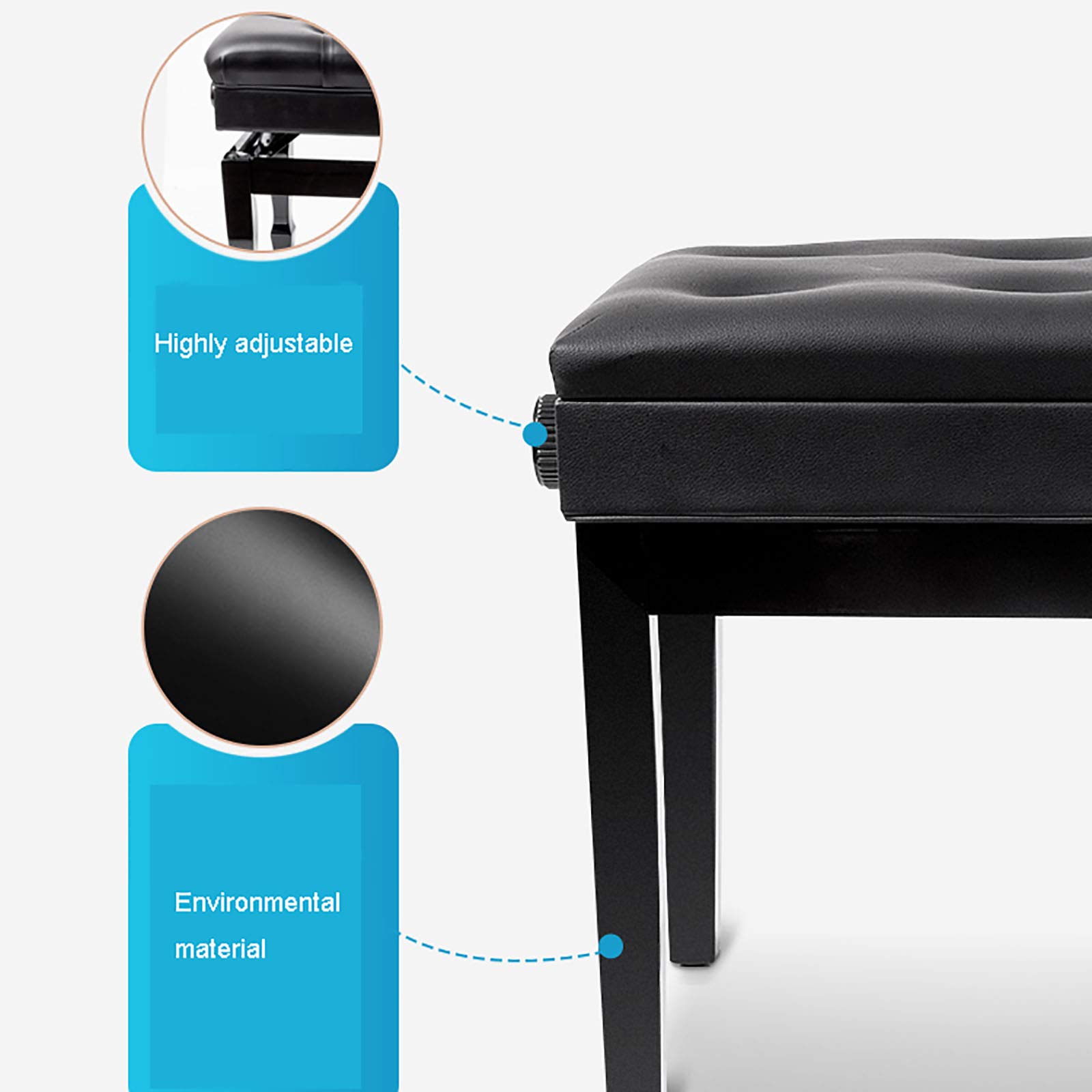 Sgabello regolabile per pianoforte con morbido cuscino in pelle, comoda panca imbottita per single, altezza regolabile 10 cm, ideale per pianisti e amanti della musica