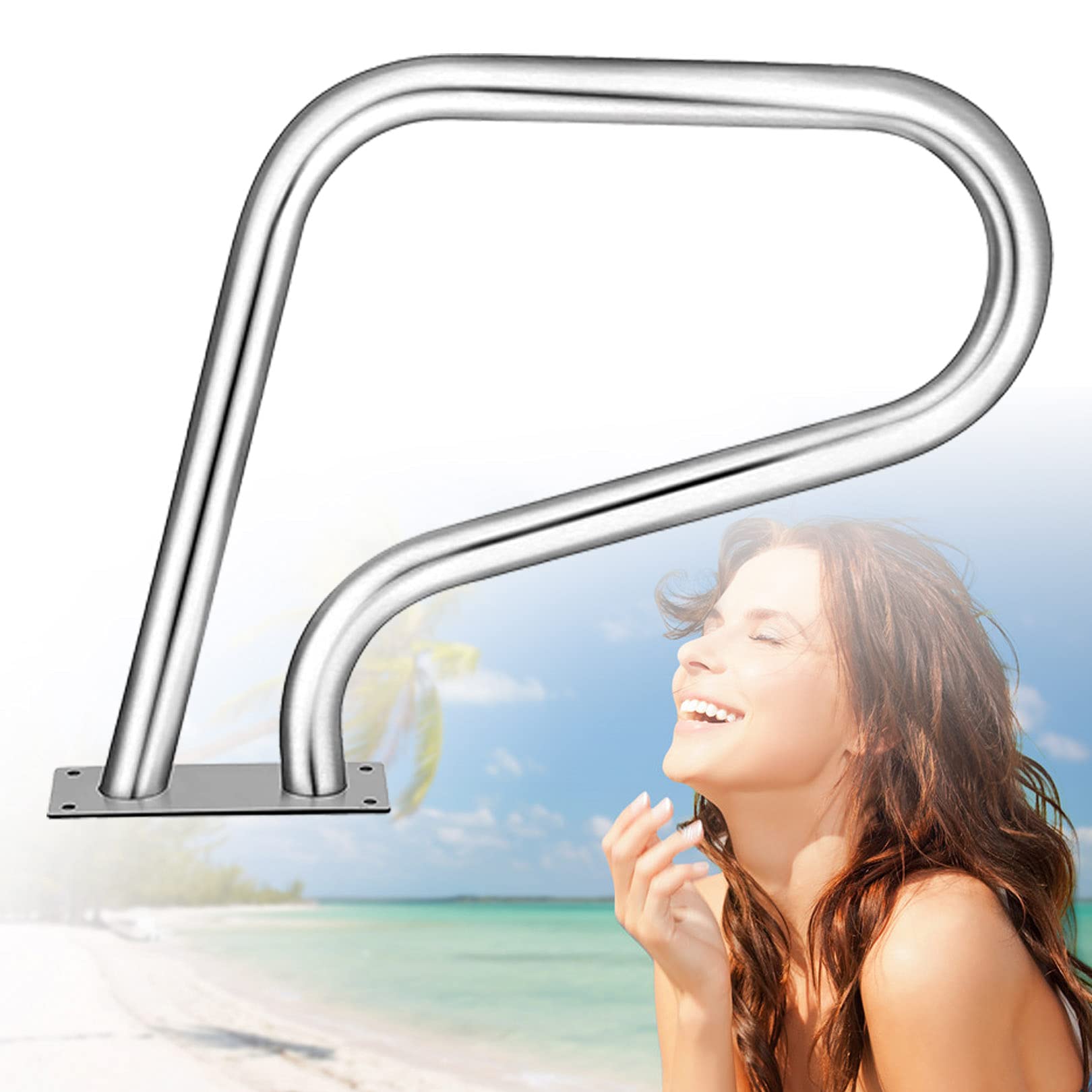 Main courante de piscine en acier inoxydable avec plaque de base