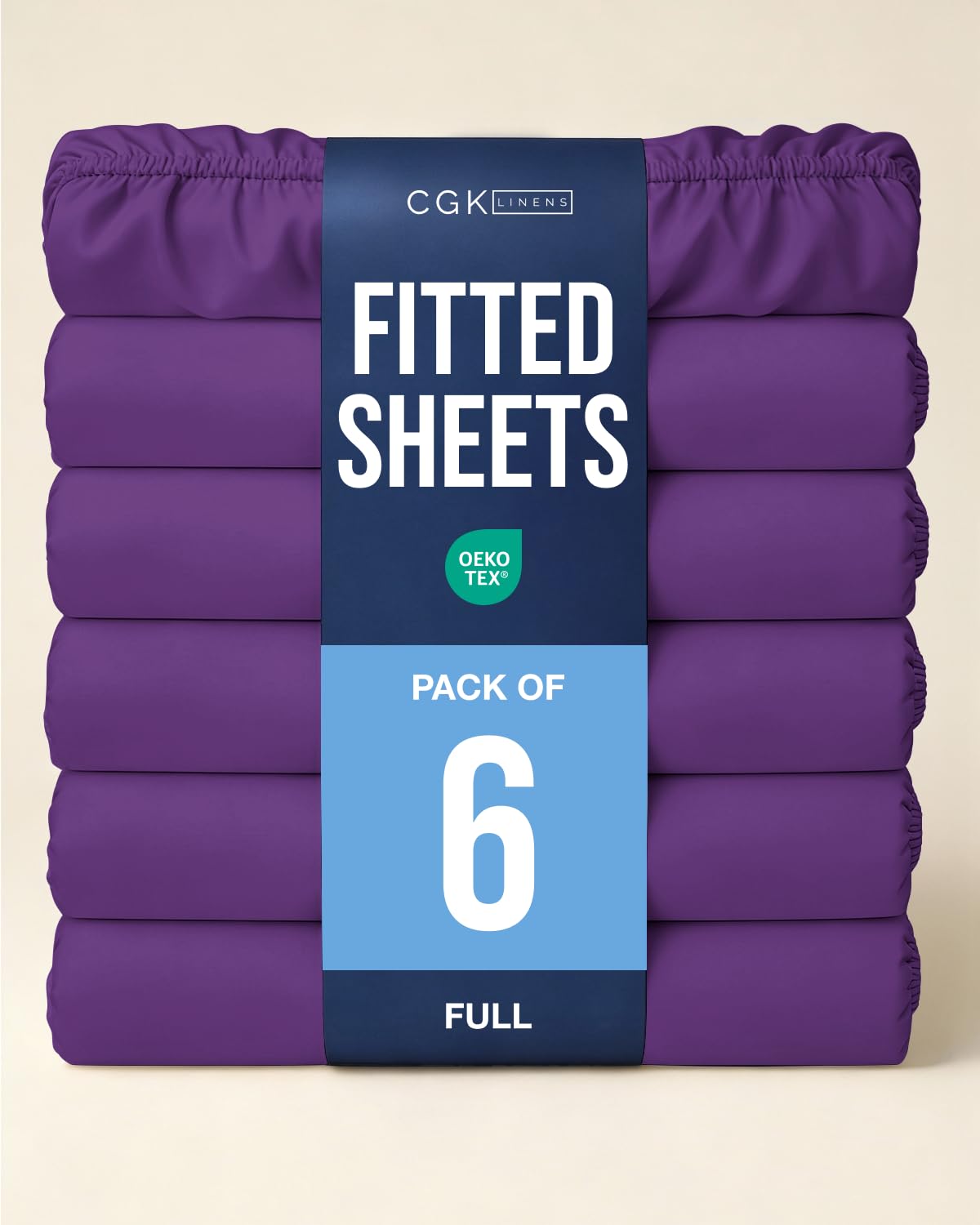Full Fitted Sheet - Pack of 6 Single Fitted Bottom Sheet Only - Purple