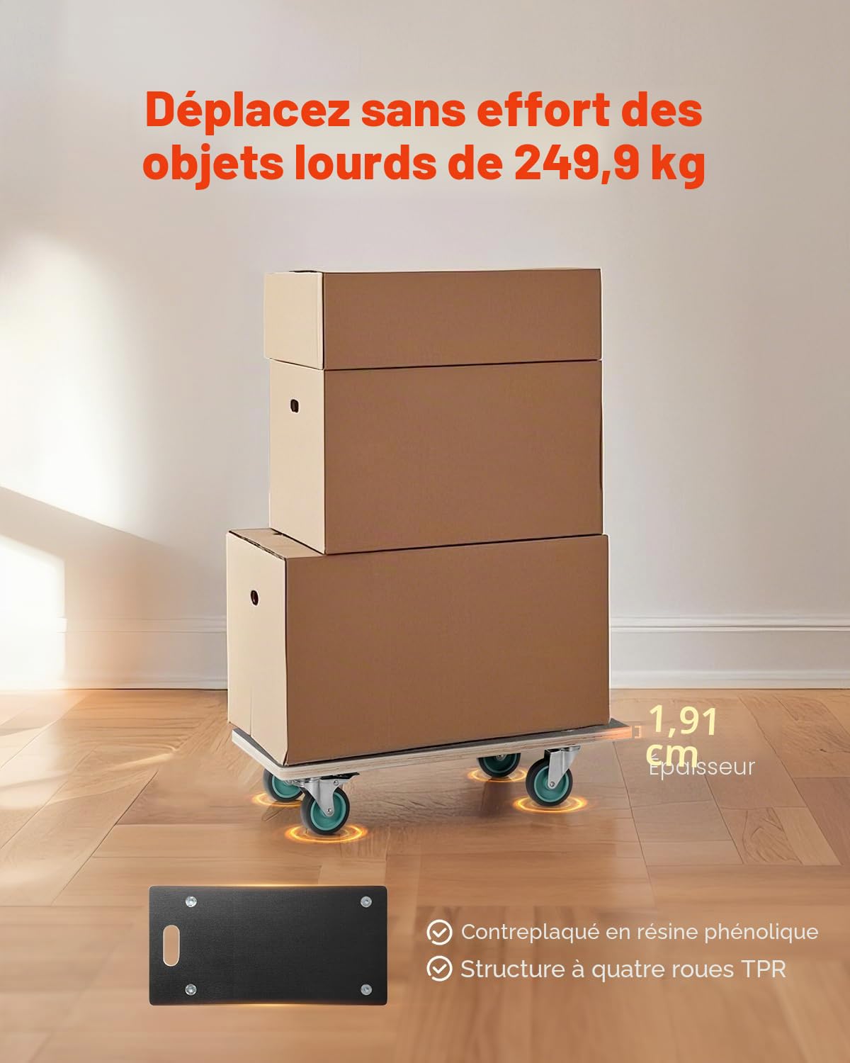 VEVOR Chariot de Déménagement 2 PCS Déplace Meubles Multifonctionnel Charge 250 kg Chacun 574x290x117 mm avec 4 Roues Silencieuses TPR Déménageur pour Meubles, Canapé, Machine à Laver, Réfrigérateur