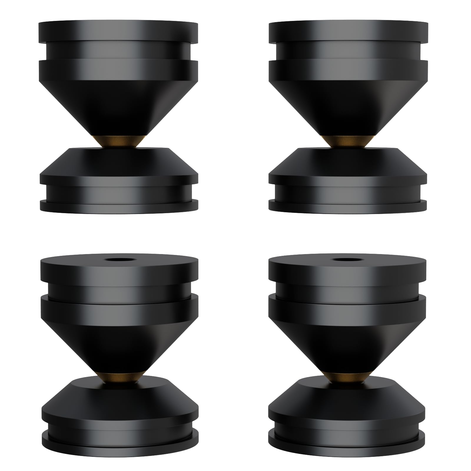 Monosaudio 4 Stück HiFi Lautsprecher Spikes Schwarz | Aluminium 27x24mm, High-End Isolationsfüße Stoßdämpfer für Verstärker, Subwoofer, DAC und Plattenspieler